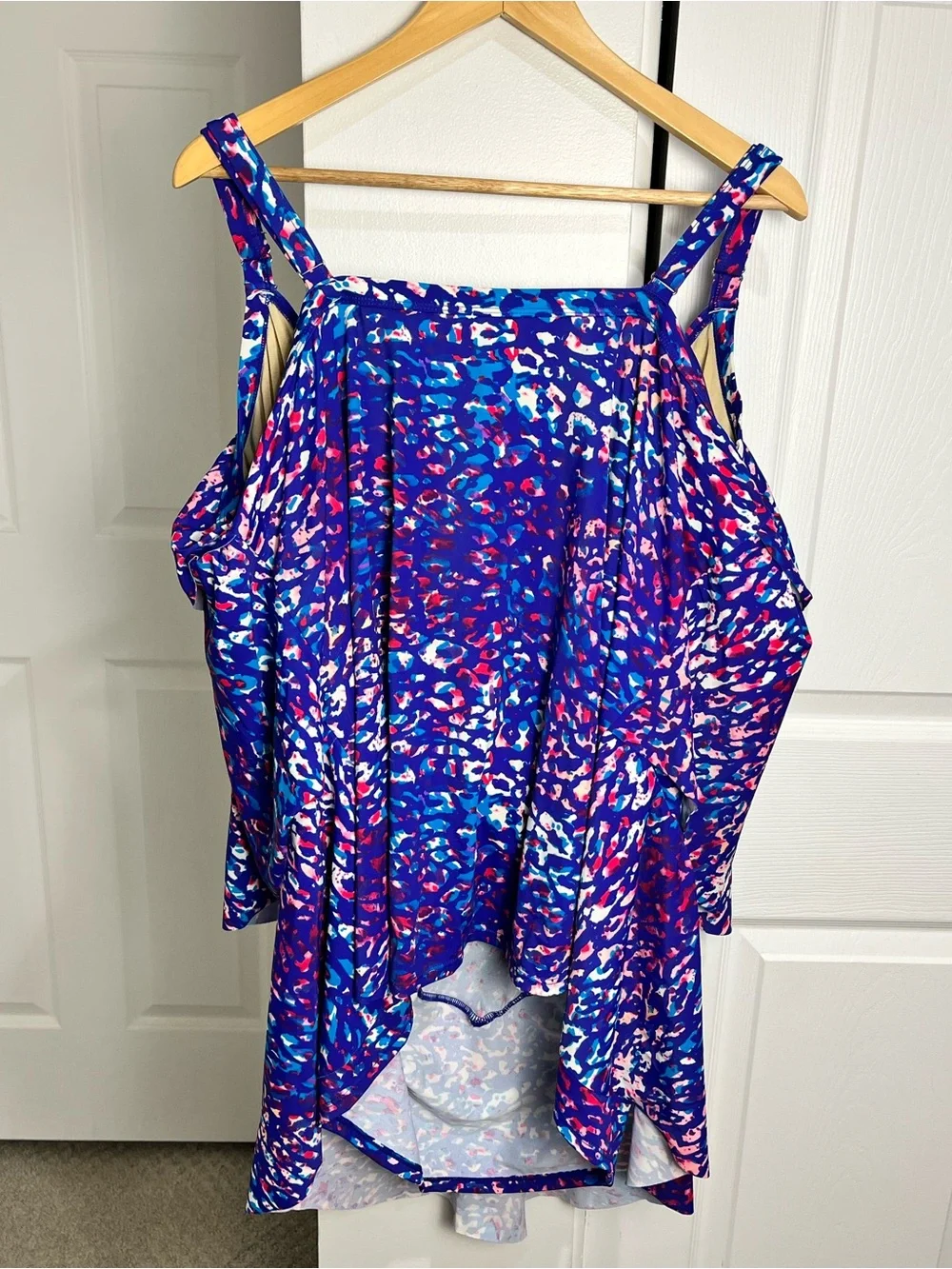 Swimsuits For All Tankini Tank Top Blue Pink Purple  Size 34 Padded Swim EUC